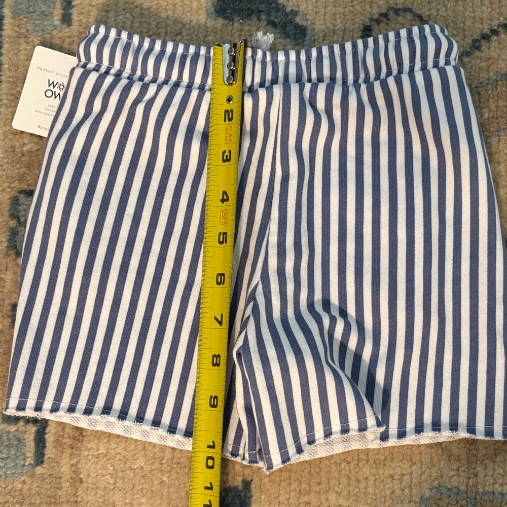 Kids Blue & White Striped Drawstring Shorts - Picture 3 of 3